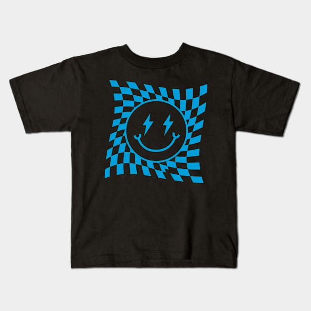 Cyan Electric Smiley Face Kids T-Shirt by Taylor Thompson Art
